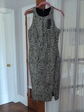 Banana Republic Black & Cream Leopard Midi Sheath Dress New Size 6
